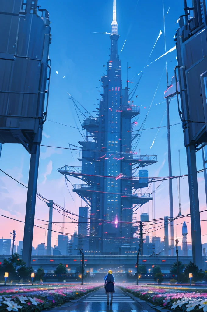 Generates colorful, futuristic background images、people物は絶対に登場させない。The art style is anime、Create a colorful cityscape。A huge square spreads out in the center of the city lined with skyscrapers.、It features colorful flower beds and fountains.。The surrounding area is filled with shining signs and neon lights.、Even at night, it's as bright as day。The exterior of the building is decorated with boldly colored graffiti.、The whole city is full of life。people々People are busy traveling by car and train.、The city never quiets down。This anime-style cityscape、It depicts a near-future world where futuristic technology and colorful colors come together.。
people物は登場させないでください