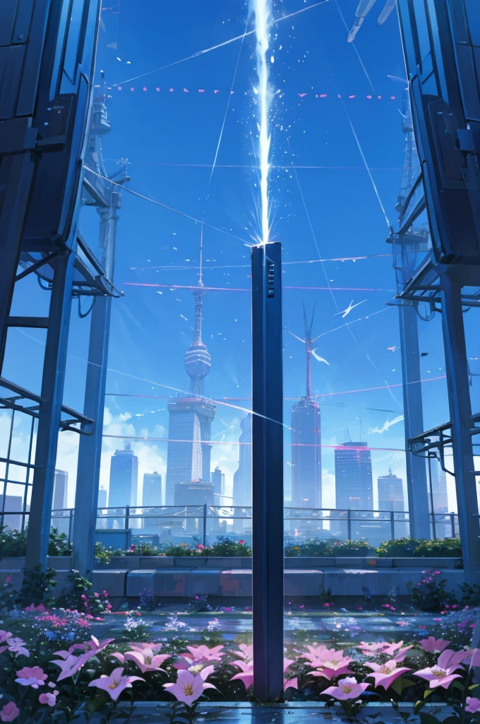Generates colorful, futuristic background images、people物は絶対に登場させない。The art style is anime、Create a colorful cityscape。A huge square spreads out in the center of the city lined with skyscrapers.、It features colorful flower beds and fountains.。The surrounding area is filled with shining signs and neon lights.、Even at night, it&#39;s as bright as day。The exterior of the building is decorated with boldly colored graffiti.、The whole city is full of life。people々People are busy traveling by car and train.、The city never quiets down。This anime-style cityscape、It depicts a near-future world where futuristic technology and colorful colors come together.。
people物は登場させないでください