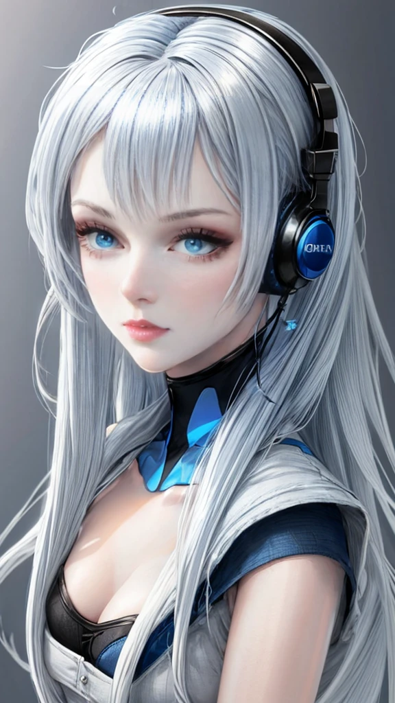 A beautiful girl with silver hair and blue eyes wearing blue cat-ear headphones. She has a neat and attractive facial appearance with almond-shaped, slanted eyes. The scene should highlight her striking features and the vibrant color of her headphones.
High-resolution model, Winner of numerous awards, Very detailed, Textured skin, Ultra high definition, Highest quality, 