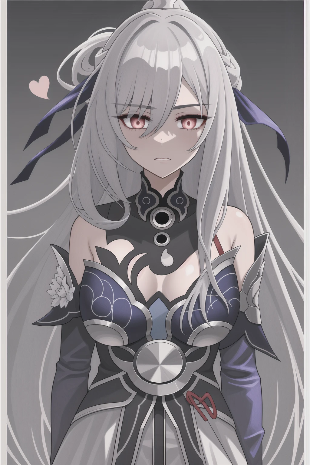 <lora:Tearalaments_Haufenis_publish:0.9> ,1girl,long hair, blue eyes, hair over one eye, grey hair, skirt, armor, breasts, armpits, small breasts, covered navel, tiara