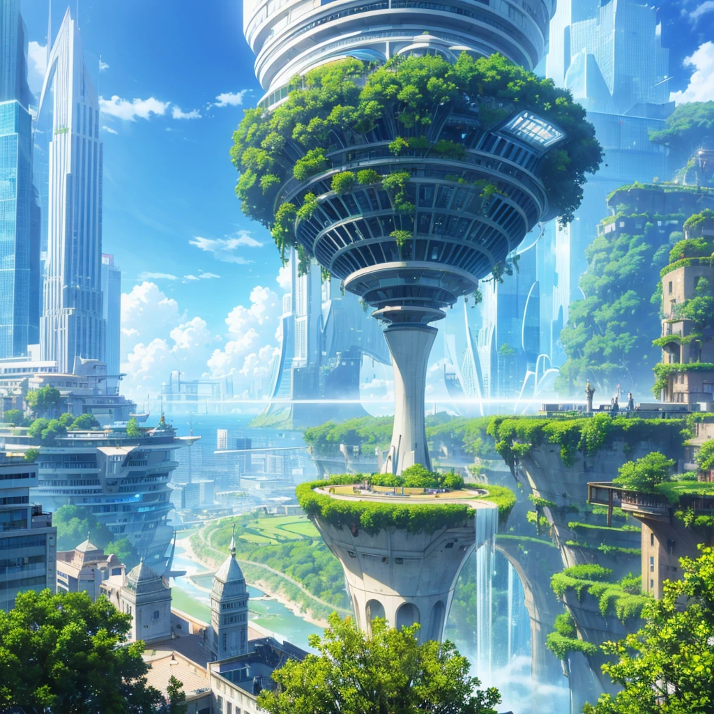 Seaside scenery, Blue sky and clouds、Ultra HD、Ultra-delicate details、(Highest quality,4K,8k,High resolution,masterpiece:1.2),Very detailed,(Realistic,Realistic,Photorealistic:1.37),Future Technology,Huge urban high-tech tablet platform,airship,Floating in the sky,Future City,小さなairshipが周囲に,High-tech hemispherical platform,Colorful lights,High-level architecture,Modern architecture,Skyscraper,Access the cloud,Beautiful views,City view,Impressive design,Seamlessly blending with nature,vibrant and lively atmosphere,Future Transportation Systems,No Parking,Transparent path,Lush greenery,Sky Garden,waterfall,Spectacular Skyline,Reflection on the surface of the water,Shining River,Architectural Innovation,Futuristic skyscrapers,Transparent Dome,The building has an unusual shape,Elevated walkway,Impressive Skyline,Glowing lights,Future Technology,minimalist design,Scenic spots,panoramic,tower that pierces the clouds,Vibrant colors,Spectacular sunrise,Spectacular sunset,Dazzling light display,Magical atmosphere,Future City,Urban Utopia,Luxury Lifestyle,Innovative Energy,Sustainable Development,Smart City Technology,Advanced Infrastructure,Quiet atmosphere,Nature and technology coexist in harmony,Great cityscape,Unprecedented urban planning,Architecture seamlessly connects with nature,High-tech city,A marvel of cutting-edge engineering,The future of urban living,A visionary architectural concept,Energy-efficient buildings,Harmony with the environment,A city floating above the clouds,Utopian dreams become reality,The possibilities are endless,Cutting-edge transportation network,Green Energy Integration,Innovative Materials,Impressive holographic display,Advanced Communication Systems,Breathtaking aerial views,Quiet and peaceful environment,Modernist aesthetics,Heavenly Beauty