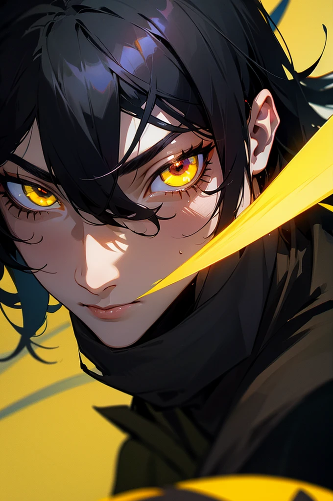 black hair sexy man, yellow eye, hd, realistic