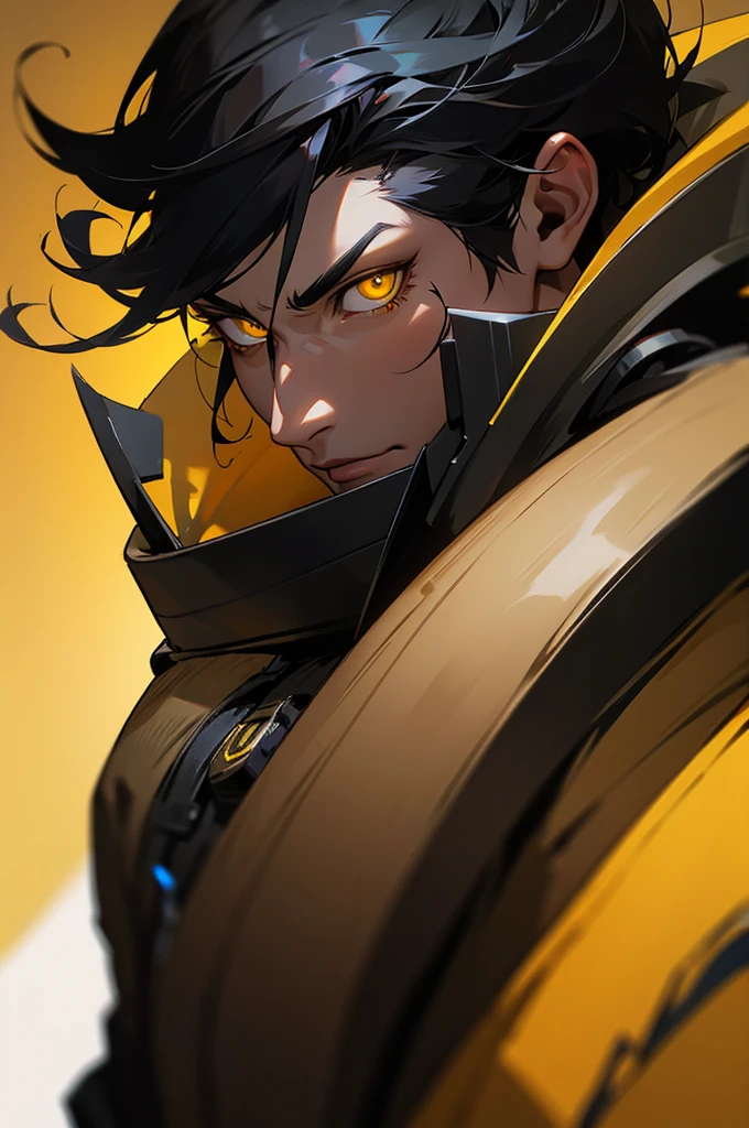black hair sexy man, yellow eye, hd, realistic