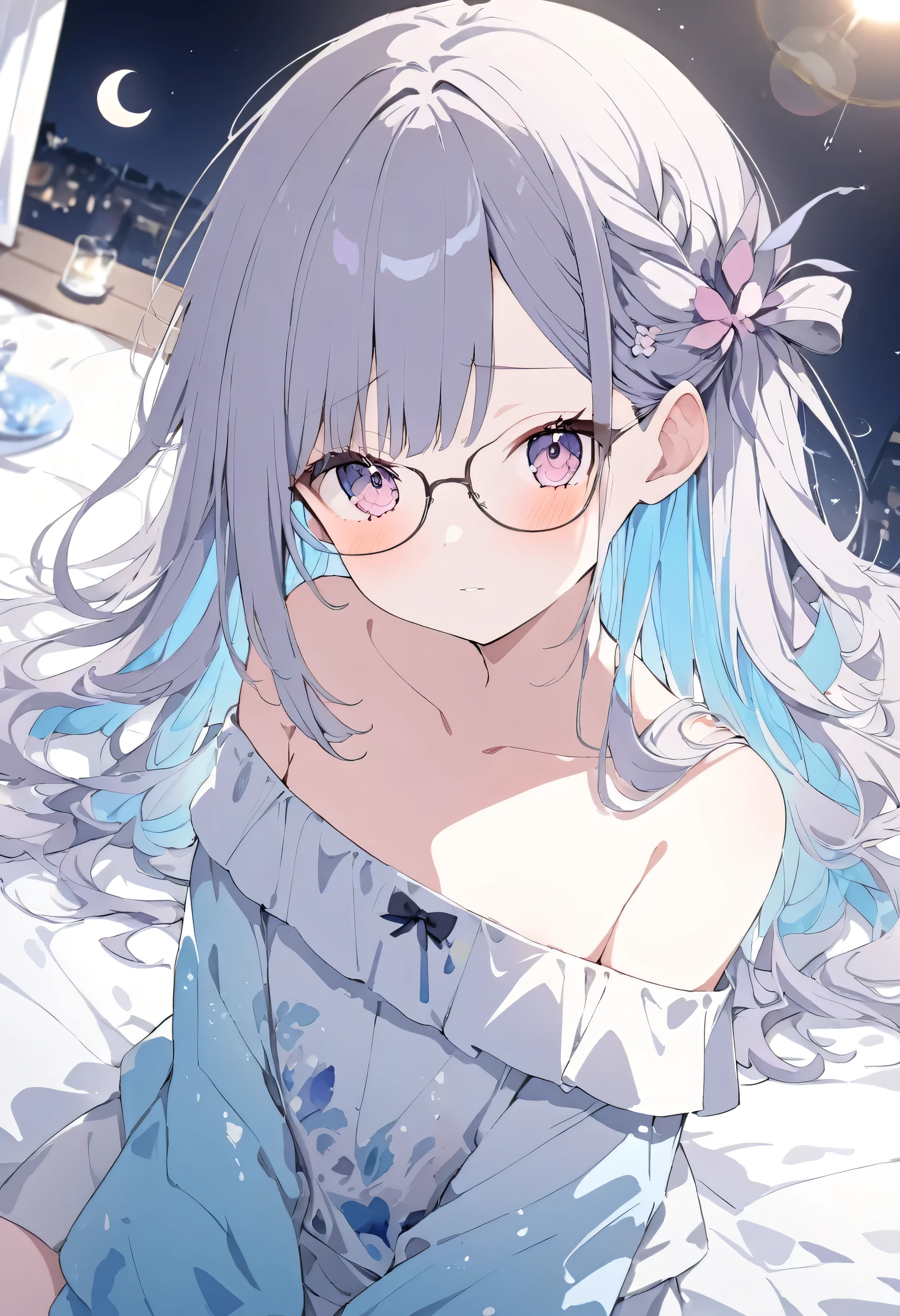 (seaside photo:1.1, in blue marine:1.5), Masterpiece, best quality, (very detailed CG unity 8k wallpaper), (best quality), High definition RAW color art, Animation,sculptures, (pink Marble Skin), (((Ultra detailed elegant))), Magical atmosphere, Detailed skin, Texture,(Intricately detailed, Fine detail, ultra-detail art), depth of fields, bokeh, Silky Touch, Hyper Detail, beautiful eyes, Elegant Face, (lying on pastel pink waterfront), sparkle background, enormous breast:1.3, (silver hair), pastel purple,, muscle, embarrassing red face, wide open udder, shorthair, Round Glasse:1.4, bikini