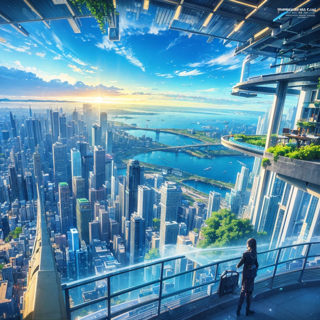 Seaside scenery, Blue sky and clouds、Ultra HD、Ultra-delicate details、(Highest quality,4K,8k,High resolution,masterpiece:1.2),Very detailed,(Realistic,Realistic,Photorealistic:1.37),Future Technology,Huge urban high-tech tablet platform,airship,Floating in the sky,Future City,小さなairshipが周囲に,High-tech hemispherical platform,Colorful lights,High-level architecture,Modern architecture,Access the cloud,Beautiful views,City view,Impressive design,Seamlessly blending with nature,vibrant and lively atmosphere,Future Transportation Systems,No Parking,Transparent path,Lush greenery,Sky Garden,waterfall,Spectacular Skyline,Reflection on the surface of the water,Shining River,Architectural Innovation,Futuristic skyscrapers,Transparent Dome,The building has an unusual shape,Elevated walkway,Impressive Skyline,Glowing lights,Future Technology,minimalist design,Scenic spots,panoramic,tower that pierces the clouds,Vibrant colors,Spectacular sunrise,Spectacular sunset,Dazzling light display,Magical atmosphere,Future City,Urban Utopia,Luxury Lifestyle,Innovative Energy,Sustainable Development,Smart City Technology,Advanced Infrastructure,Quiet atmosphere,Nature and technology coexist in harmony,Great cityscape,Unprecedented urban planning,Architecture seamlessly connects with nature,,A marvel of cutting-edge engineering,The future of urban living,A visionary architectural concept,Energy-efficient buildings,Harmony with the environment,A city floating above the clouds,Utopian dreams become reality,The possibilities are endless,Cutting-edge transportation network,Green Energy Integration,Innovative Materials,Impressive holographic display,Advanced Communication Systems,Breathtaking aerial views,Quiet and peaceful environment,Modernist aesthetics