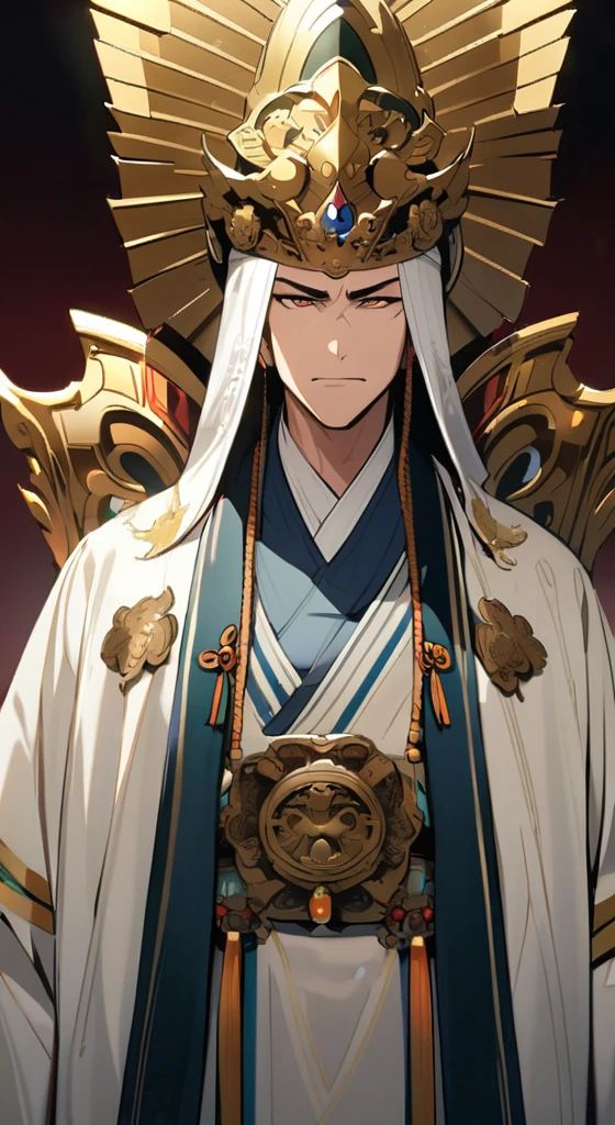 Condescending，Majestic eyes，White Hanfu，Emperor