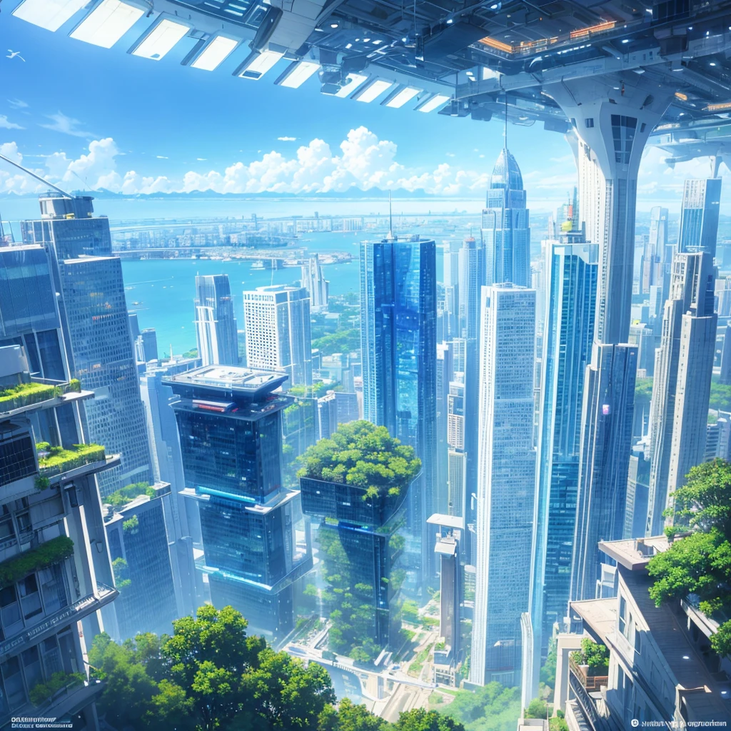 Seaside scenery, Blue sky and clouds、Ultra HD、Ultra-delicate details、(Highest quality,4K,8k,High resolution,masterpiece:1.2),Very detailed,(Realistic,Realistic,Photorealistic:1.37),Future Technology,Huge urban high-tech tablet platform,airship,Floating in the sky,Future City,小さなairshipが周囲に,High-tech hemispherical platform,Colorful lights,High-level architecture,Modern architecture,Access the cloud,Beautiful views,City view,Impressive design,Future Transportation Systems,No Parking,Transparent path,Lush greenery,waterfall,Spectacular Skyline,Reflection on the surface of the water,Shining River,Architectural Innovation,Futuristic skyscrapers,Transparent Dome,The building has an unusual shape,Elevated walkway,Impressive Skyline,Glowing lights,Future Technology,minimalist design,Scenic spots,panoramic,tower that pierces the clouds,Vibrant colors,Spectacular sunrise,Spectacular sunset,Dazzling light display,Magical atmosphere,Future City,Urban Utopia,Luxury Lifestyle,Innovative Energy,Sustainable Development,Smart City Technology,Advanced Infrastructure,Quiet atmosphere,Nature and technology coexist in harmony,Great cityscape,Unprecedented urban planning,Architecture seamlessly connects with nature,,A marvel of cutting-edge engineering,The future of urban living,A visionary architectural concept,Energy-efficient buildings,Harmony with the environment,A city floating above the clouds,Utopian dreams become reality,The possibilities are endless,Cutting-edge transportation network,Green Energy Integration,Innovative Materials,Impressive holographic display,Advanced Communication Systems,Breathtaking aerial views,Quiet and peaceful environment,Modernist aesthetics