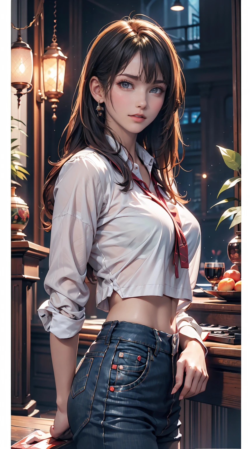 One girl, Colorful Themes, Synthwave Sky,(最high quality, high quality, High resolution), Realistic, Very detailed, Very detailed顔の特徴, Absurd, Realistic lighting and reflections, Very detailed顔の特徴, See-through shirt, Best Photos,high quality illustration