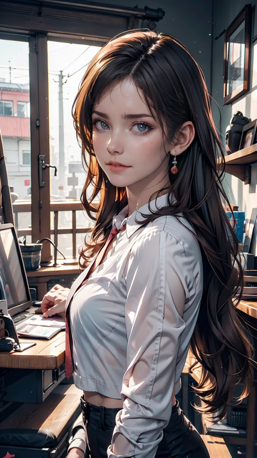 One girl, Colorful Themes, Synthwave Sky,(最high quality, high quality, High resolution), Realistic, Very detailed, Very detailed顔の特徴, Absurd, Realistic lighting and reflections, Very detailed顔の特徴, See-through shirt, Best Photos,high quality illustration