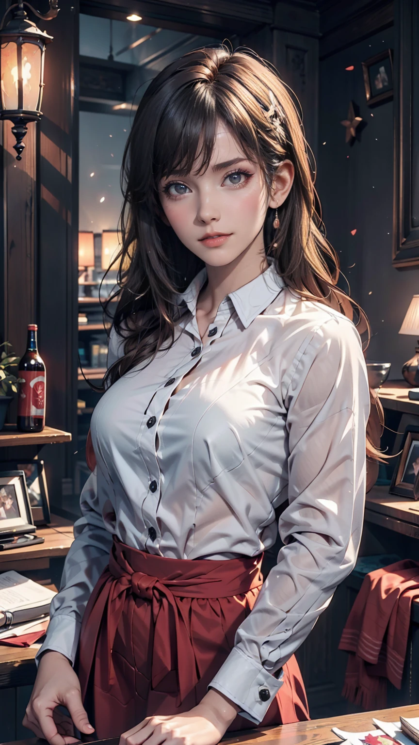One girl, Colorful Themes, Synthwave Sky,(最high quality, high quality, High resolution), Realistic, Very detailed, Very detailed顔の特徴, Absurd, Realistic lighting and reflections, Very detailed顔の特徴, See-through shirt, Best Photos,high quality illustration