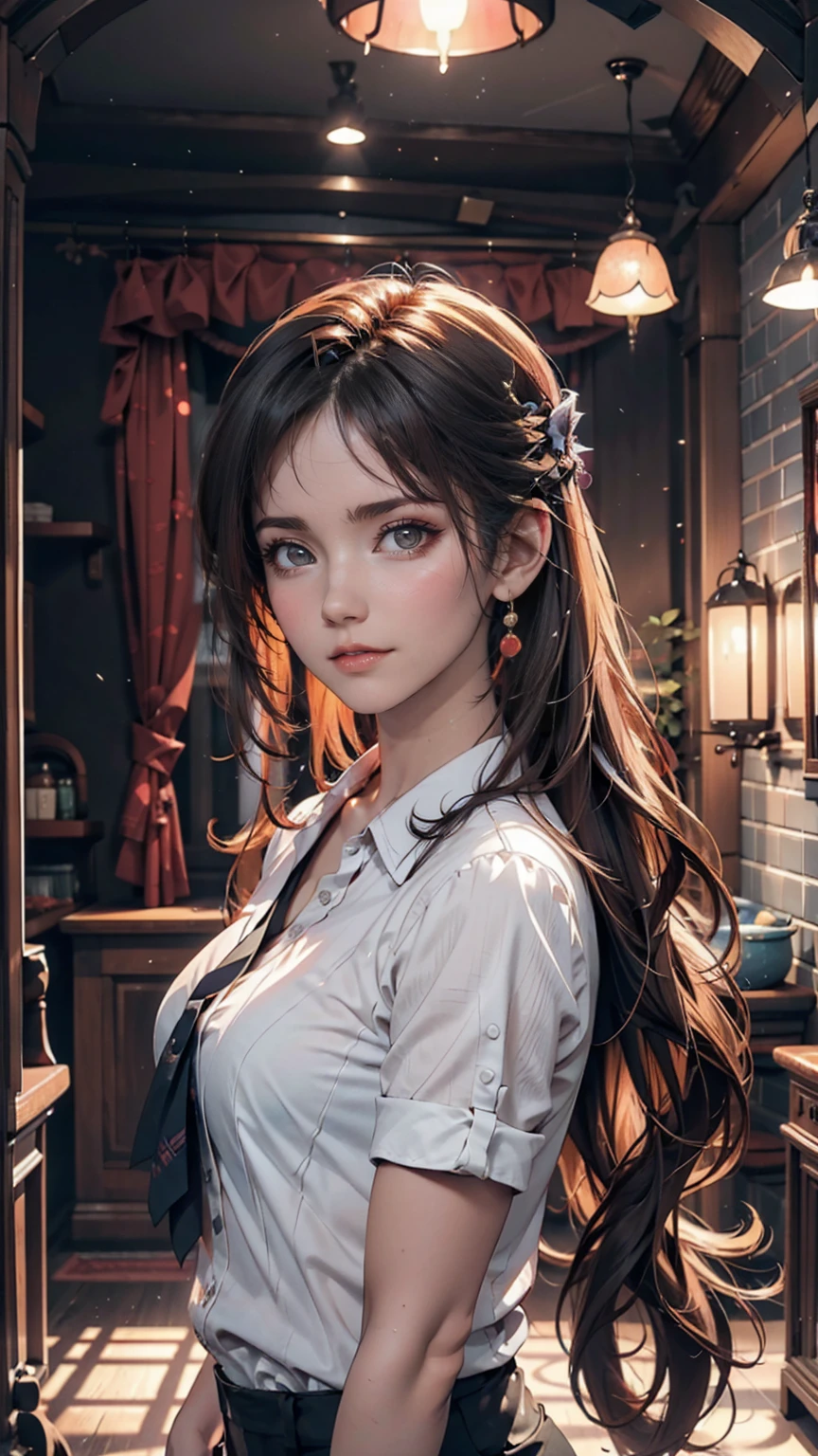 One girl, Colorful Themes, Synthwave Sky,(最high quality, high quality, High resolution), Realistic, Very detailed, Very detailed顔の特徴, Absurd, Realistic lighting and reflections, Very detailed顔の特徴, See-through shirt, Best Photos,high quality illustration