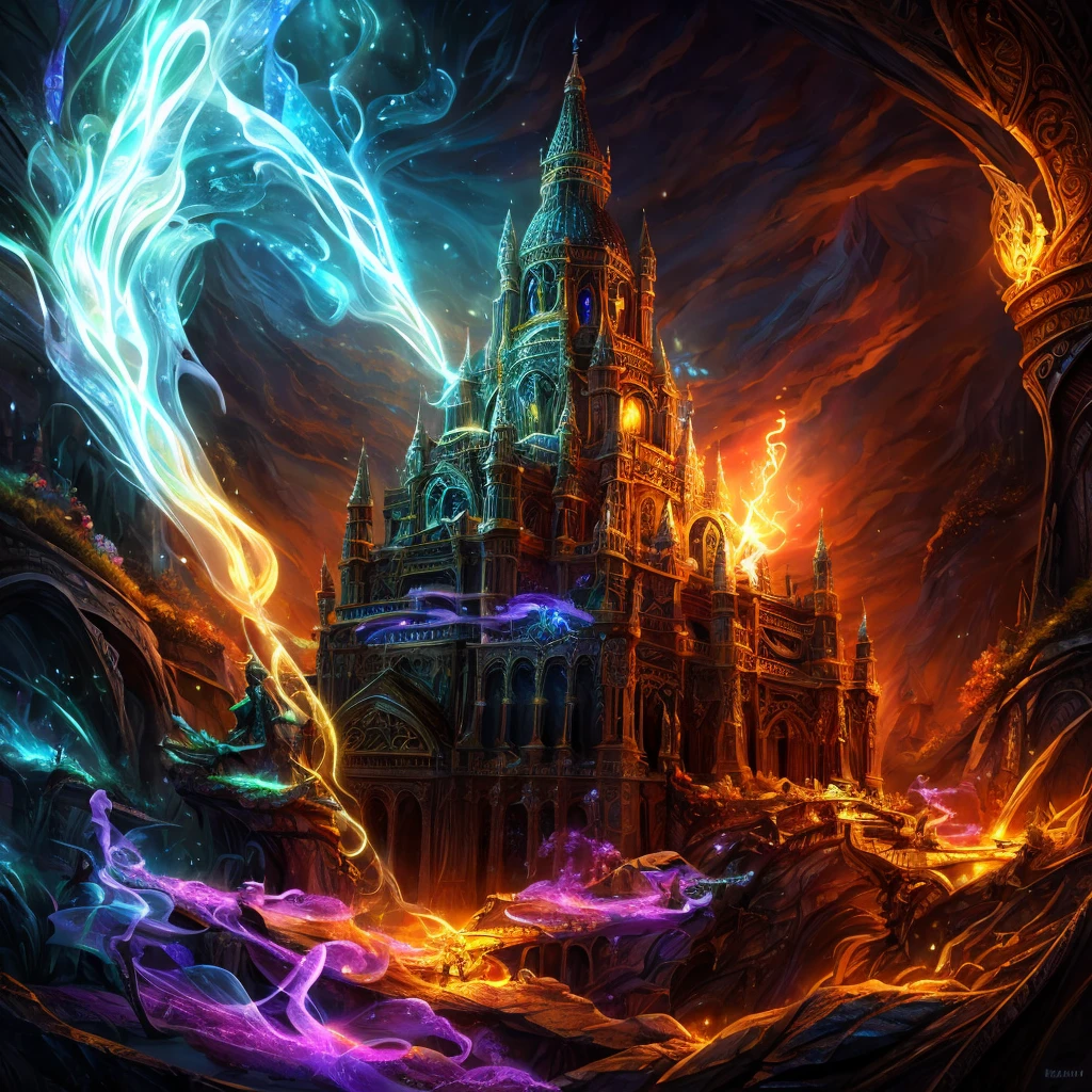 A magical artifact that can grant wishes, detailed fantasy scene, highly detailed, intricate, ornate, glowing magical energy, mystical, ethereal, mysterious, enchanted, dramatic lighting, vibrant colors, cinematic, concept art style