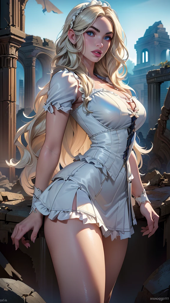 (the best quality,A high resolution,ultra - detailed,real),Megan Fox , showing your beautiful ass, ,(Ruined dungeon ruins background:1.4 ), long white and gray hair, white brazier, (details face: 1.5, blue colored eyes, pretty face, Beautiful eyes, Iris contour, thin lips: 1.5, fine tune, clear and sharp eyebrows, far away, dark lashes, double flaps),(white miniskirt shabby students :1.4), (dynamic pose),( not mutations), (Megan Fox:1.4), (Megan Fox V2.1), (High School Student Uniform :1.4 ),( Perfect Anatomia), ,(Ruined dungeon ruins background piedras grandes :1.4 ), punctuation_9, punctuation_8_High above, punctuation_7_High above, punctuation_6_High above, assessment_explicit, 1 girl, ((18-years old:1.2)), grown-up, fleshy lips, big clear eyes, blue colored eyes claros, ((hair blonde:1)), (Long wavy hair: 1.2),(Masterpiece artwork: 1.4), (8K, realisitic, raw-photo, the best quality: 1.4),(white ta dress :1.4)