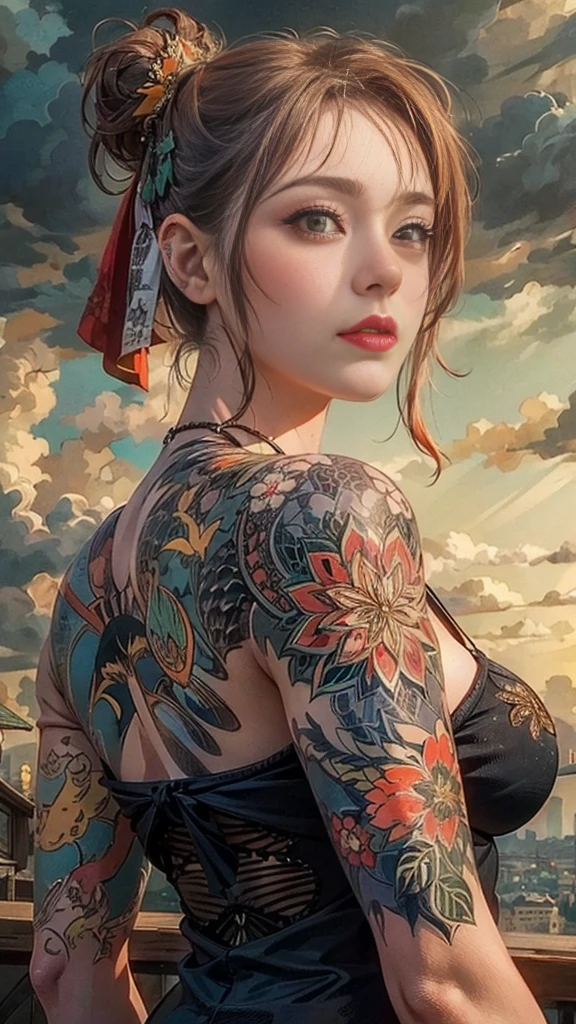the spirit of Halloween in the form of a beautiful black woman, ( black and orange flowing hair, highly detailed face, medium_breast, ample hips, insanely detailed accentuated big booty, wearing gothic attire), the style of neo-traditoional Japanese, Magali Villeneuve, urban and edgy, extremely detailed, xiaofei Yue, dark crimson and orange, anime-inspired, traincore, --niji 5
