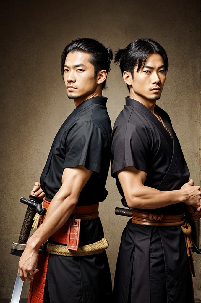 Two samurai brothers with their blades and sword