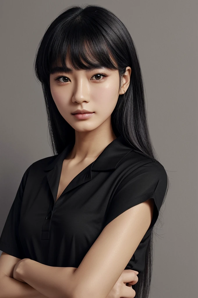 Completely erase the black lines of the face、Match skin color and shading、Completely erase the collar of a black shirt、draw the jawline and neck、Match skin color and shading、