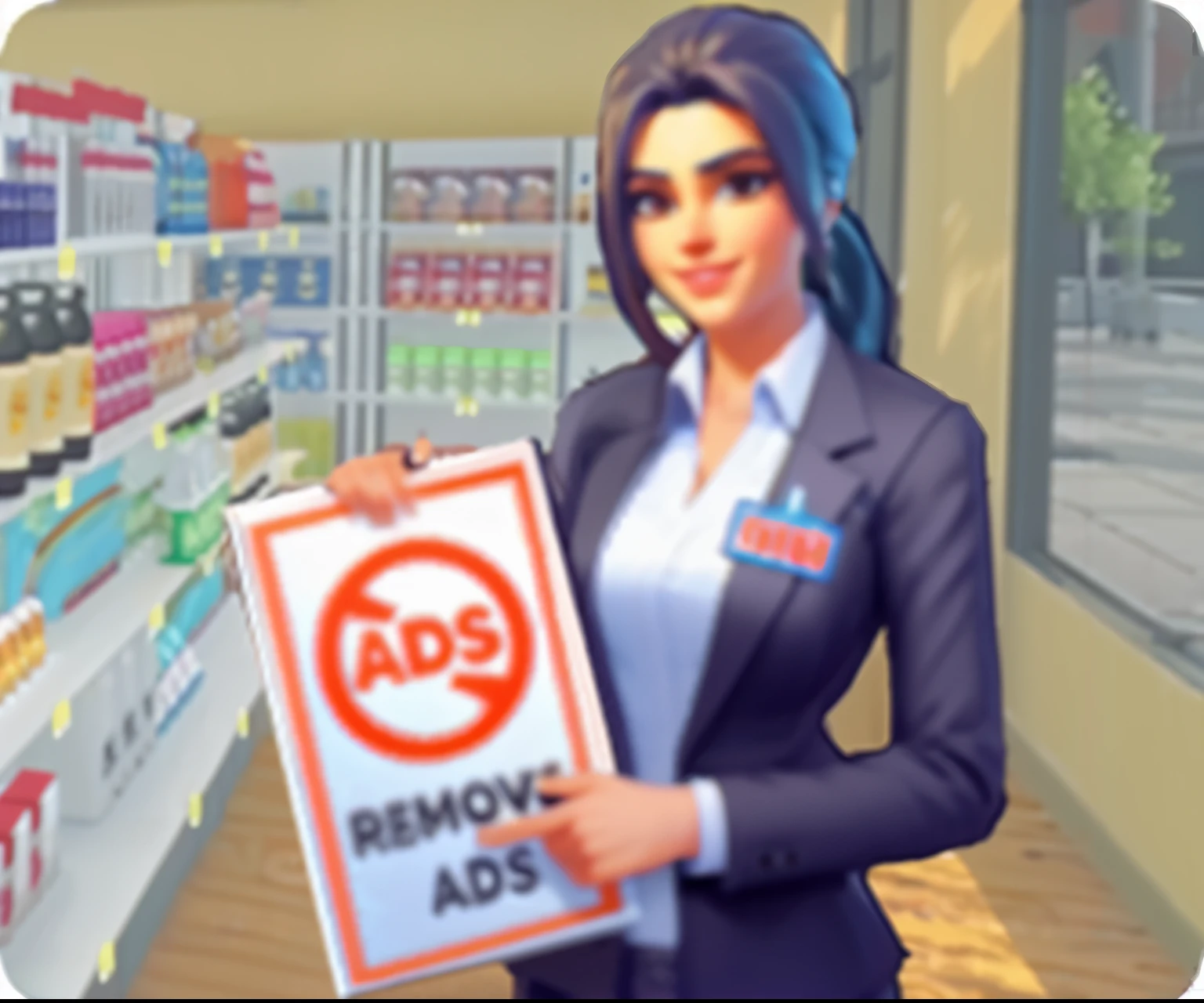 European and American characters,manager,Hand holding cards,best quality,In the supermarket,Light and Shadow,8k