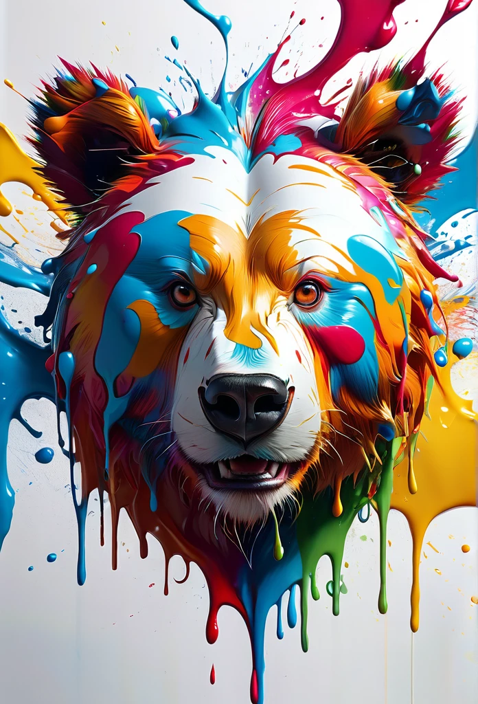 arte splash, bear head, very detailed mane ((White background)), piercing eyes, Epic Instagram, art-station, splash style of colorful paint+, Contour, hyper-detailed intricately detailed, engine unreal, awesome, details Intricate, splashscreen, colors complementary, realistic concept art, 8K resolution, deviantart masterpiece, oil-painting, heavy brush strokes, paint drips, splash arts