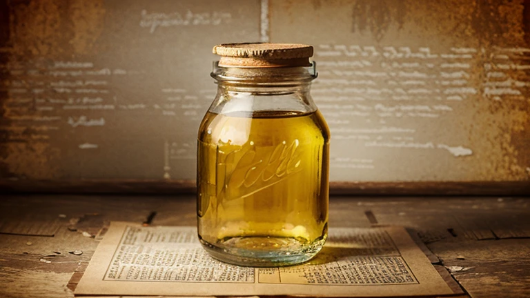 GLASS BOTTLE WITH PARCHMENT INSIDE CLASSIC COMIC STYLE COMPLEMENTARY COLORS UNIQUE BACKGROUND ILLUSTRATION