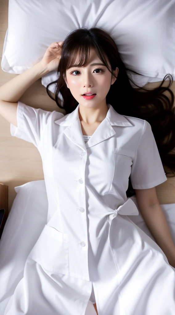 Lying on the bed in the room，Pure white nurse uniform，Double，Huge ，Very excited，Suffocate，I can not breathe，Climax，Climax，Almost gone，Take out，Blush Lash，trembling，I can not stand it，With bangs、long hair、Black Hair