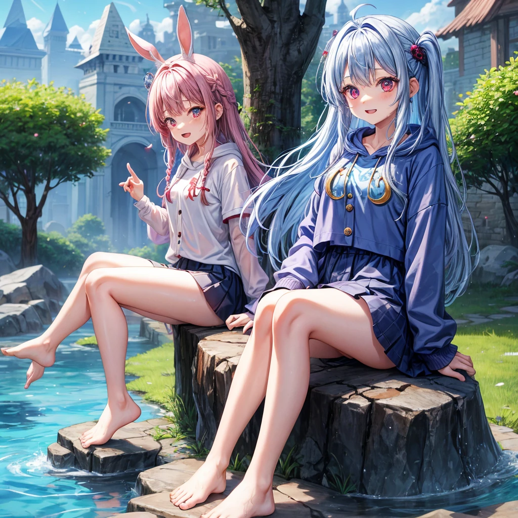 Japan anime character, thick coating, Deep purple Hair, Purple to sky blue gradient eyes, Left side ponytail, Bangs that flowed to the right, No expression or some confusion, Sailor uniform on the upper body, female high-school student, Height 163cm, Lower half of the body is naked, "spread one's legs", Open pussy with hand, pussy is so wet with love juice, pornographic pose (spreading one's legs open wide with knees bent, creating the shape of the letter 'M'), open one's pussy, Turn pussy to us, Pussy more precise, high quality