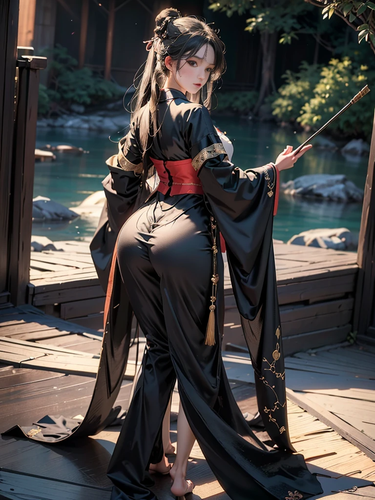 (big her hips), ((She grabs her too big butt with both hands from above her dark red long skirt like a hakama):1.1) . ((the top is a white shrine maiden clothes ):1.2) . ((The butt is hidden by the dark red long skirt like a hakama):1.2) . (1 woman) . (solo) . ((A pose that emphasizes the shape of her big butt over a dark red long skirt like a hakama):1.3) . ((Depicting 1 standing woman from directly behind):1.1) . ((the bottom is a dark red long skirt like a hakama):1.1) . ((Her dark red long skirt like a hakama looks very tight):1.1) . (it is drawn from head to toe) . (small of the waist) . (too big ass wrapped in dark red long skirt like a hakama). (too very big butt). (too super ultra big ass) . (too big butt wrapped in dark red long skirt like a hakama) . a smiling face looking back . dark brownish black long chignon hair . sidelocks . (blue eyes) . (pink thick lips) . gentle smile . shy smile . innocent smile . in the grass . around field of grass . window . in the sun . cherry blossoms are blooming . (The sun shines on her dark red long skirt like a hakama and it's dazzling) . (fat). (Too big butt)., full body (NSFW breasts), hdri, extremely naked, nude, nua, pelada, nsfw, gigantic breast 1.9, no half leg