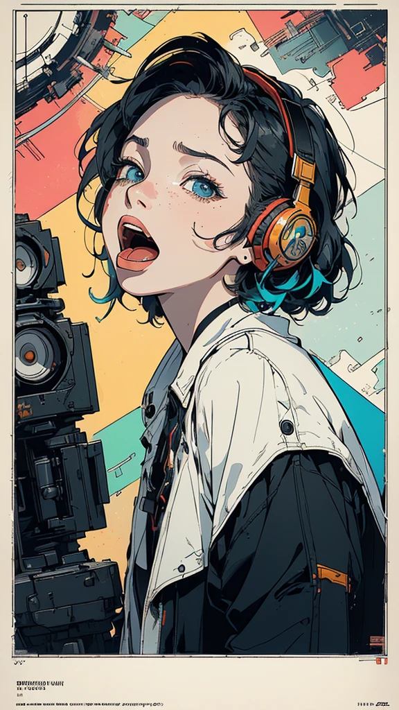 (((masterpiece, highest quality))),(((solo:1.2))),(((1girl:1.2))),32k wallpaper, very detailed, poster, vintage science fiction,(((((geometric cinematic movie poster))))), ((bauhaus)),(shape),(((abstract))),(mid century modern),(((((portfolio))))),(((((Close-up))))),(((((bust up))))),((((more various angle)))),((((highlight)))),((((heterochromia)))),(((complete. detailed face))),((((Extremely talented)))),(((((most complecated futristic machine))))),(Colorful color scheme),(((detailed unlimited complete equipment : headphone like a rail gun))),(((((Absolutely simple background))))),(((Texture for people : grunge))),(((((open mouth amazing wide))))),(((((SCREAM))))),(((((surprised expression)))))