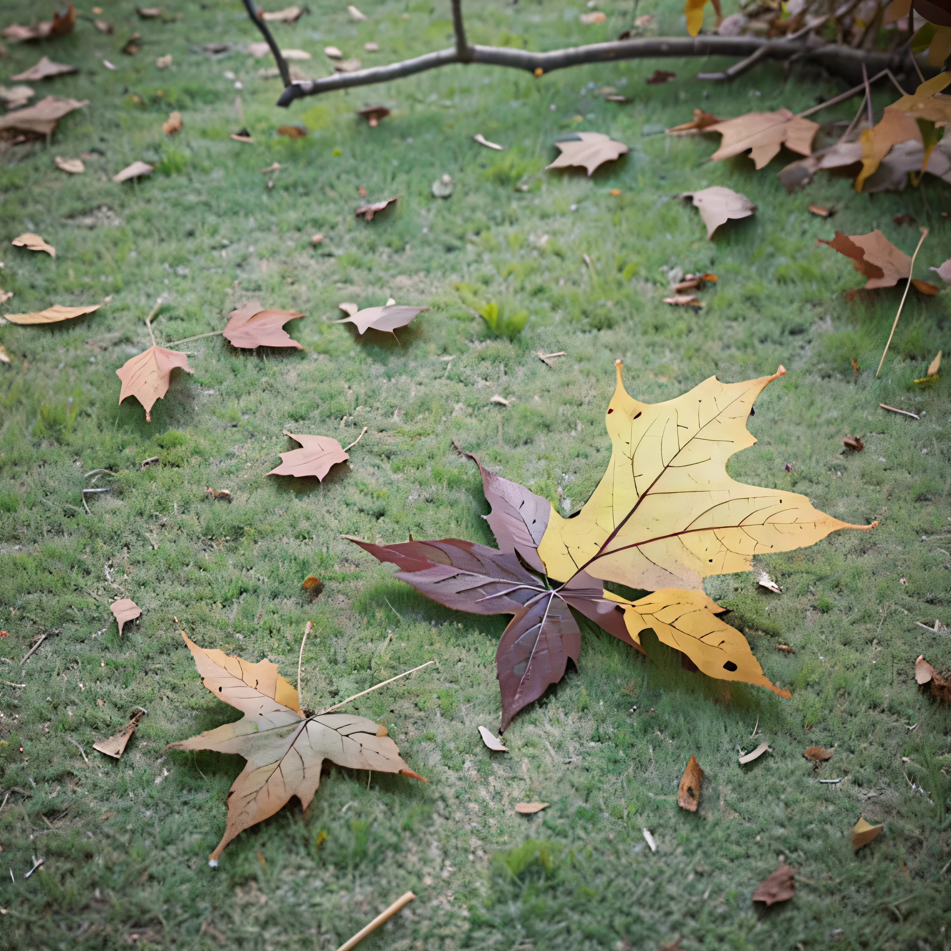 Fallen leaves on green grass