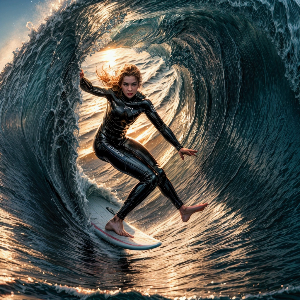 Hawaii Islands North Shore,
(In the midst of big waves rolling around the tube１Surfer riding a wave on a surfboard:1.3),
Green Room,A supreme moment,dusk,Beautiful light shining,
(Surfer close up:1.2),
Cinematic light effects,Dynamic configuration,
Super detailed,Detailed face,Detailed Hair,Detailed eyes,Detailed mouth,
reality,Actual photo,Photorealistic,
masterpiece,Highest quality,High resolution,Ray Tracing,8k,Raw photo,Award-winning,
beautiful,Browsing Caution,Perfect ,Perfect Anatomy,
Perfect Fingers,
