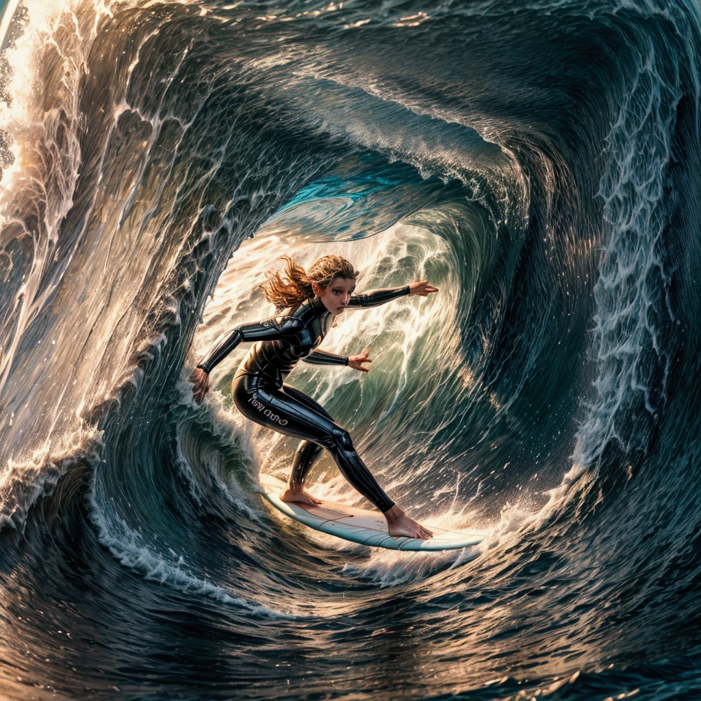 Hawaii Islands North Shore,
(In the midst of big waves rolling around the tube1Surfer riding a wave on a surfboard:1.3),
Green Room,A supreme moment,dusk,Beautiful light shining,
(Surfer close up:1.2),
Cinematic light effects,Dynamic configuration,
Super detailed,Detailed face,Detailed Hair,Detailed eyes,Detailed mouth,
reality,Actual photo,Photorealistic,
masterpiece,Highest quality,High resolution,Ray Tracing,8k,Raw photo,Award-winning,
beautiful,Browsing Caution,Perfect human body,Perfect Anatomy,
Perfect Fingers,