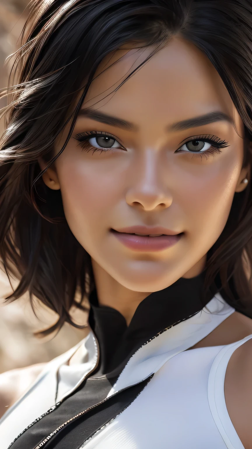 (((Face close-up))), {masterpiece},{最high quality},{One girl}, cute, wonderful, Beautiful attention to detail, Iris, short hair, Black Hair,In detail,Depth of written boundary,Highly detailed CG,original, Highly detailed wallpaper,Upper Body, View your viewers, Beautiful Hairstyles、Detailed face、Exposed breasts、Cleavage、(Big Tits, Hard nipples)、Toned Abs, White skin, Realistic、(Cinema Lighting)、Detail emphasis, Beautiful lighting、Sharp focus. Incredibly stupid, It seems ridiculous.., (((Black and white leotard))), In a dark cave、Inside a realistic cave、masterpiece, 最high quality, high quality, High resolution、(((Face close-up))), Face close-up, smile