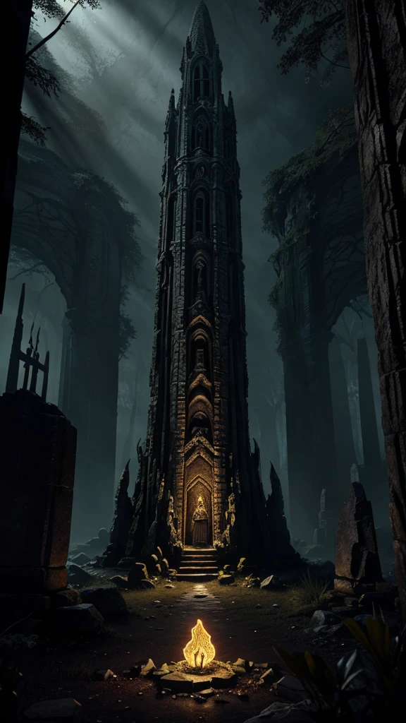 A mysterious underground chamber with an ancient stone throne, intricately carved with demonic motifs. The walls are adorned with twisted roots and dark, moss-covered stone, illuminated by flickering torchlight. In the center, a weathered stone altar surrounded by arcane symbols, with shadowy rock formations rising around it. The atmosphere is eerie and foreboding, reminiscent of a dark fantasy setting, with deep shadows and a mystical glow. High-resolution, cinematic lighting, highly detailed, fantasy art style.