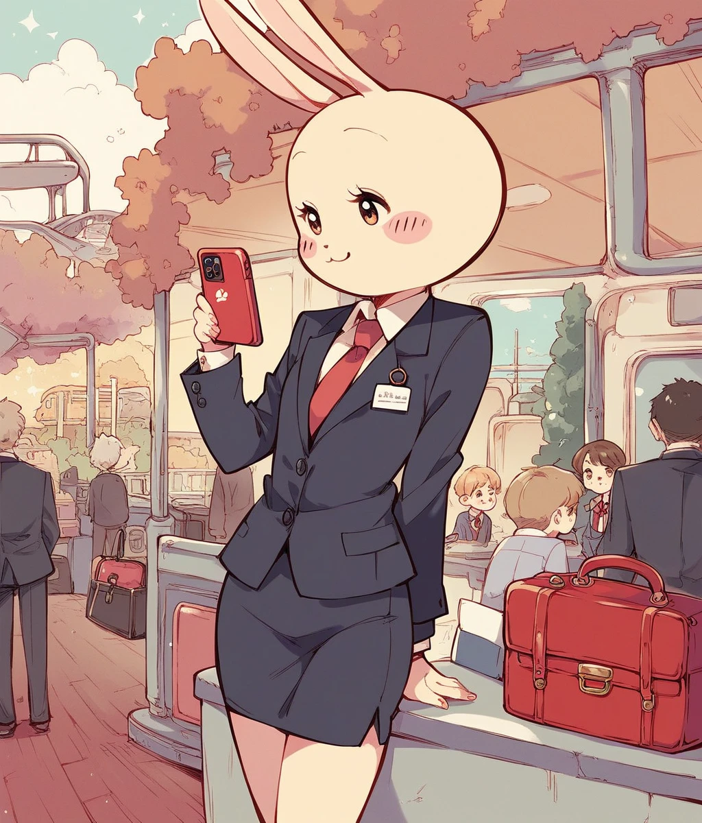 Fraction_9,Fraction_8_Direction_7_up,src_Japanese cartoons,Solitary,rabbit,Red Cliff,No humans,hairy,:3,Light brown,Blush Stickers,Lovely,Cartoon, Office Workers, Suit, tie, Briefcase, On the subway, Slide the phone