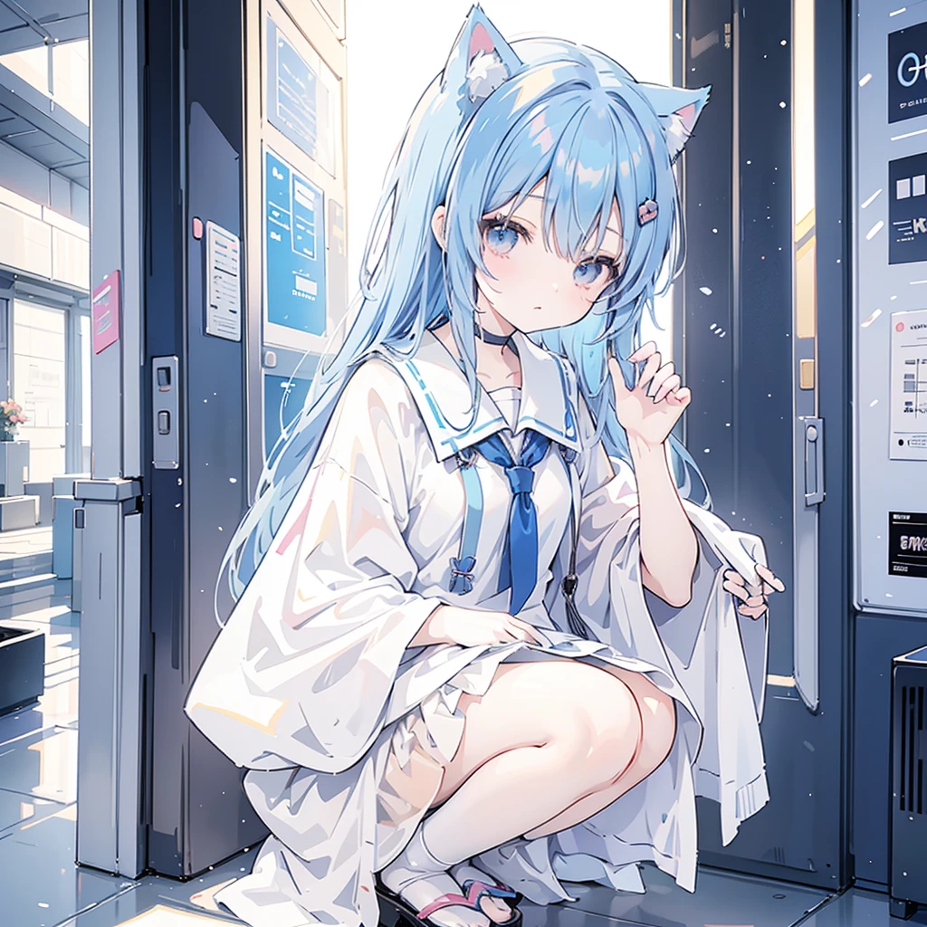 Anime girl with blue hair and cat ears, QR picture animation style, Ayanami, QR picture animation, Anime cute art style, by Shitao, I will deny this, Anime style 4K, QR diagram art, QR diagram art, Anime girl profile, from Arknights, by Prue, No type, through kamaguka, still