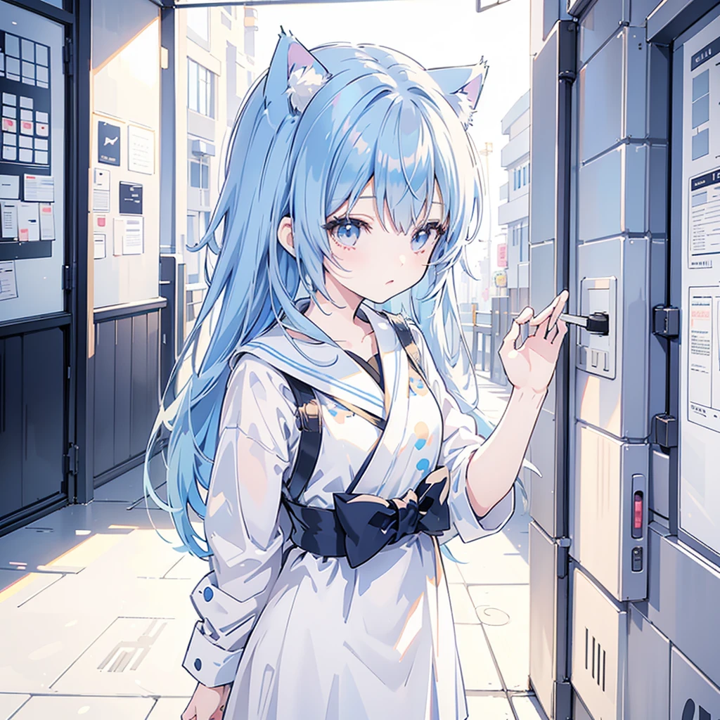 Anime girl with blue hair and cat ears, QR picture animation style, Ayanami, QR picture animation, Anime cute art style, by Shitao, I will deny this, Anime style 4K, QR diagram art, QR diagram art, Anime girl profile, from Arknights, by Prue, No type, through kamaguka, still