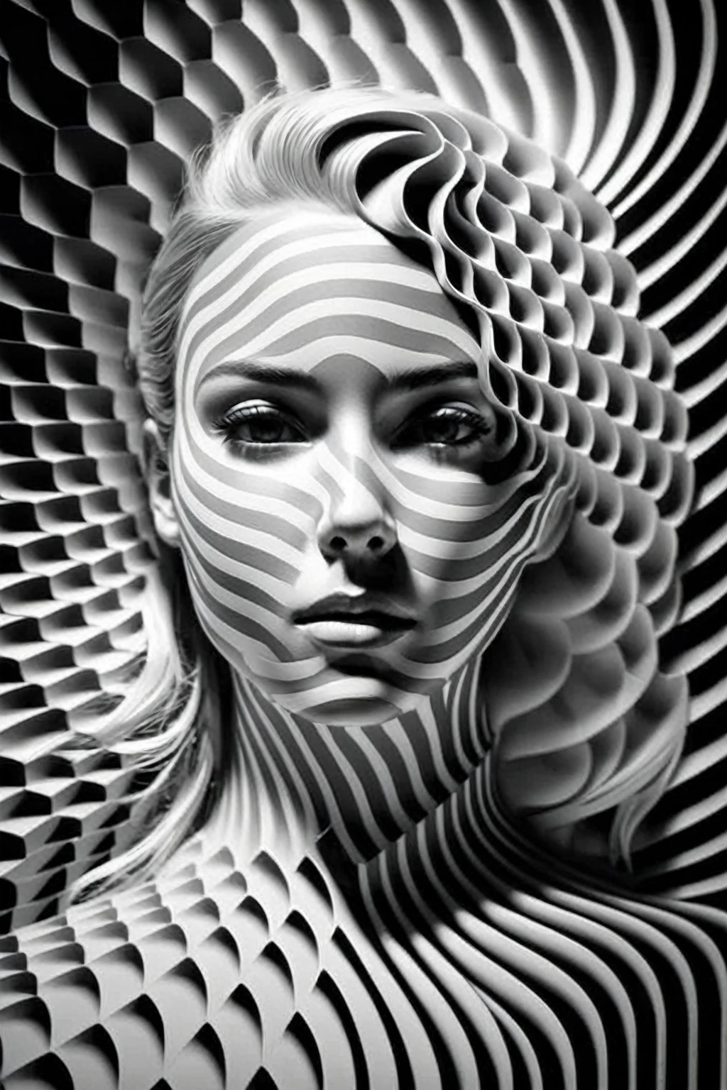 Trick Art,Woman with black and white markings on her face, Amazing digital art, intricate digital art, 3D Digital Art, 3D Digital Art, intricate digital artwork, 先進的な3D Digital Art, Incredibly detailed digital art, Digital Complex Art, Detailed 3D digital art, Amazing digital art, 4K Symmetrical Portrait, 4K Symmetrical Portrait