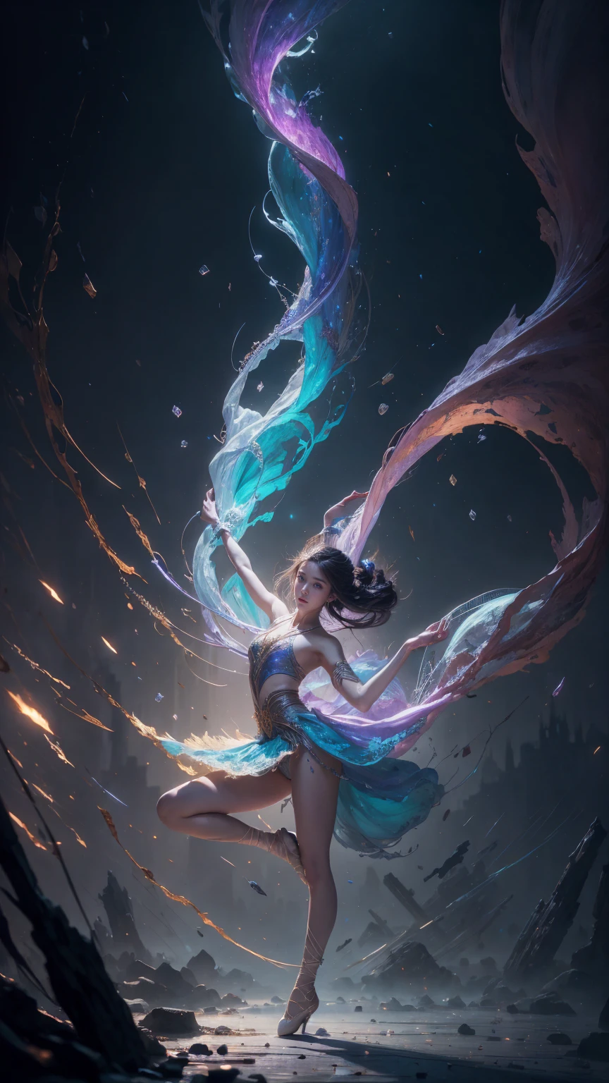 A Fada Voadora，The skin is smooth and delicate like jade，Flutuando no vazio，figura corporal perfeita，Cities of the sky，Mulheres celestiais espalharam flores，The rainbow shines，Exotic space，Baiyun，flores frescas，Mundo de fantasia，Clean space，primoroso，4k，tmasterpiece，Hyper-Resolution，