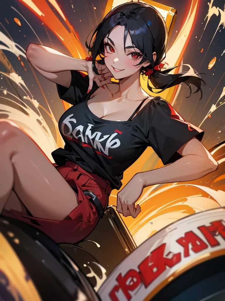 Park Canned beer Older sister MILF Camisole Night Black hair Red face Smile