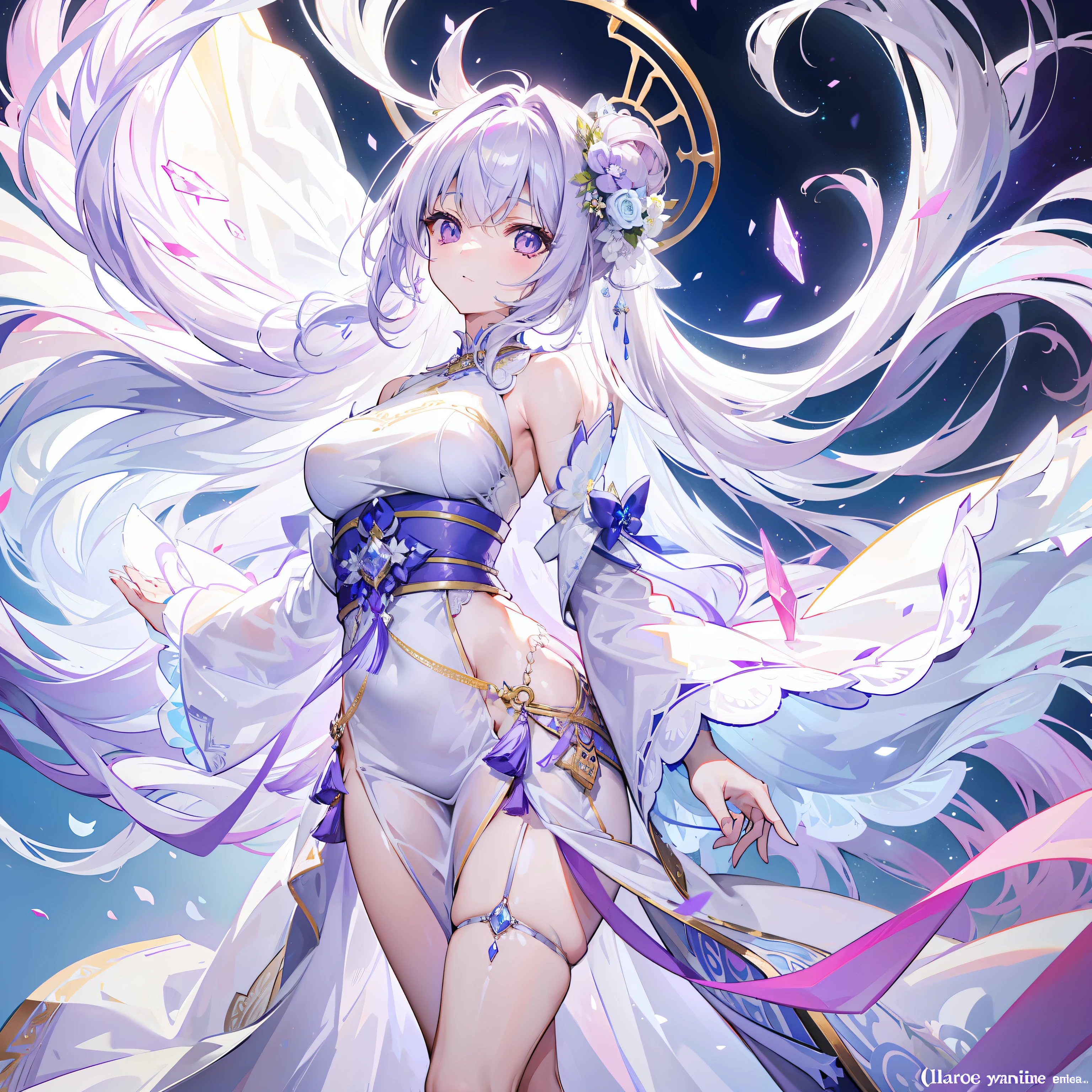 Fluffy and sparse lilac light long hair,Similar to liquid crystal,The long wedding dress is as clear as a tassel,Very beautiful beautiful young lady