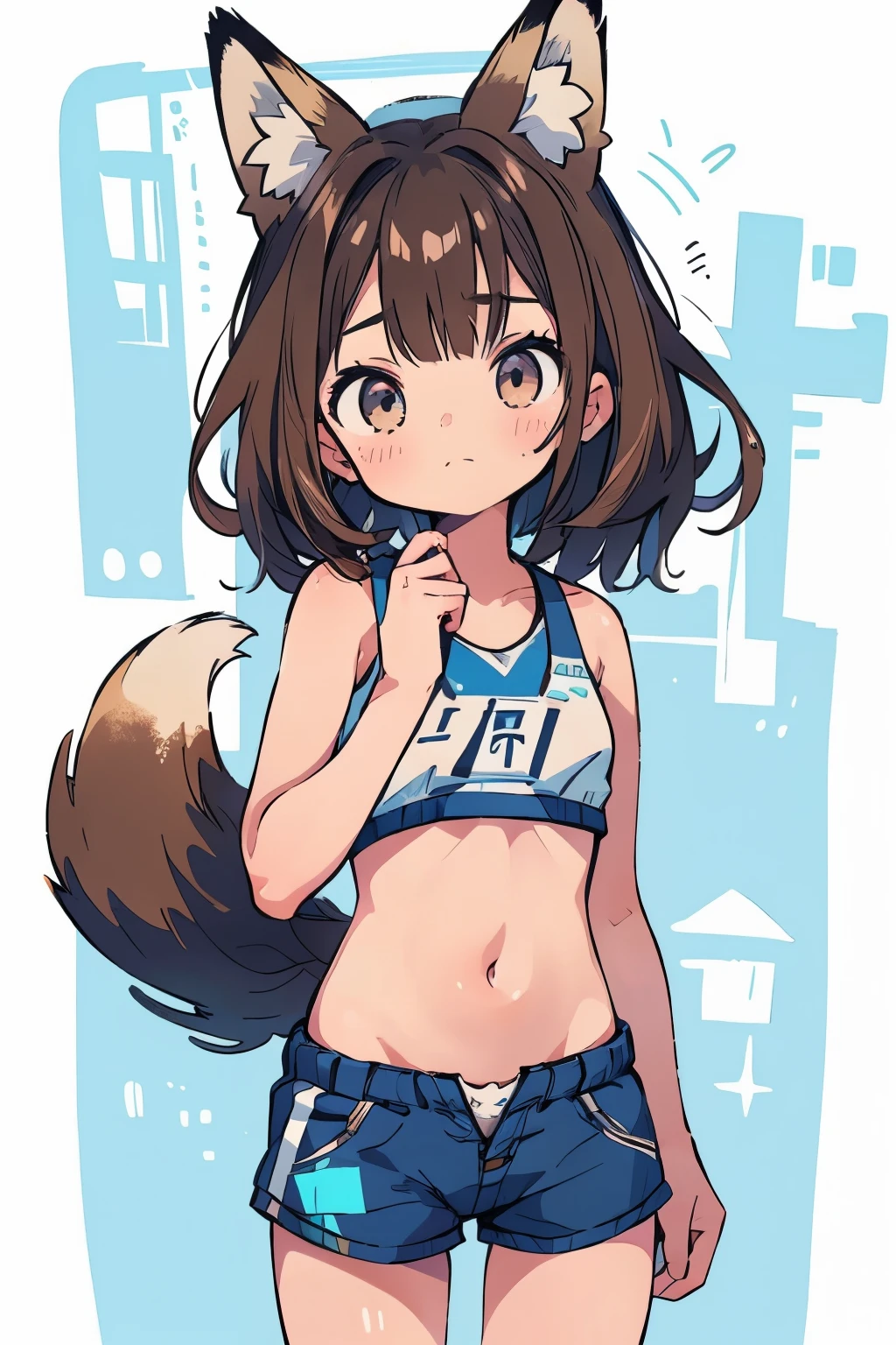 (boxing:1.1)、Teenage Girls、Young、、belly button、stomach、cool、Shorts、boxingグローブ、(boxingウェア:1.3)、Serious expression、(Closed Mouth:1.1)、Brown Hair、Fox ears、Fox Tail