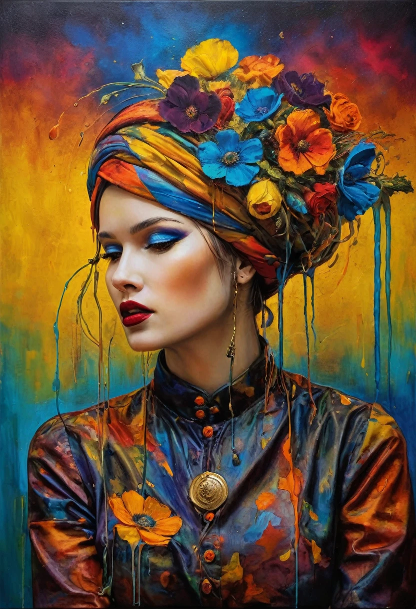 (Artistic Masterpiece of Romantic Life) ( (Themed Art of Life) ( (Conceptual Art) (NFT Exclusive) (Fauvism Work) ()”) Where visual poetry transcends traditional boundaries and embraces the dynamic interplay between creativity and technology Takes),dripping paint,darkart,style, in the style of esao andrews