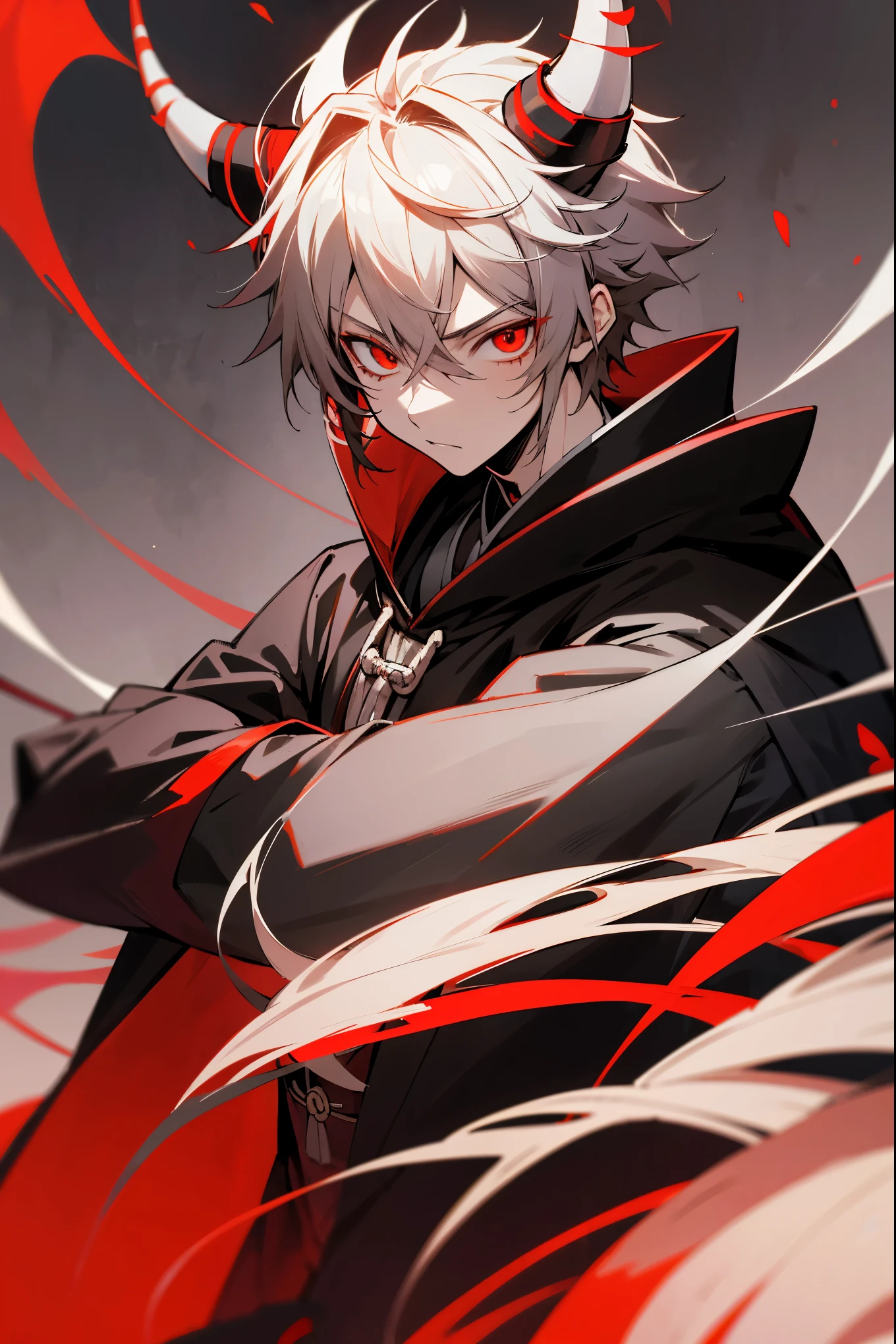 anime boy with horns and red eyes in black hoodie, handsome japanese demon boy, demon boy, inspired by Okumura Masanobu, horns and red eyes, human male demon, with black horns instead of ears, portrait demon half human, handsome guy in demon slayer art, with red glowing eyes, male anime style, sharp red eyes, demon male