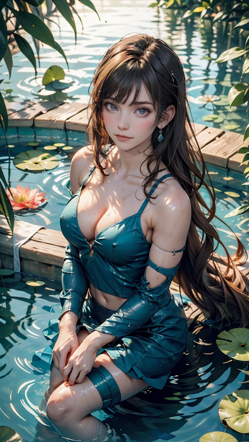 a woman At the pond with lily pads Underwater, At the pond, standing At the pond, Float into a powerful Zen state, nymph Underwater, Sit in a reflecting pool, floathing underwater At the Lake, Sit by the pond, Shoulder-deep in water, hair floating in water, At the Lake, Underwater