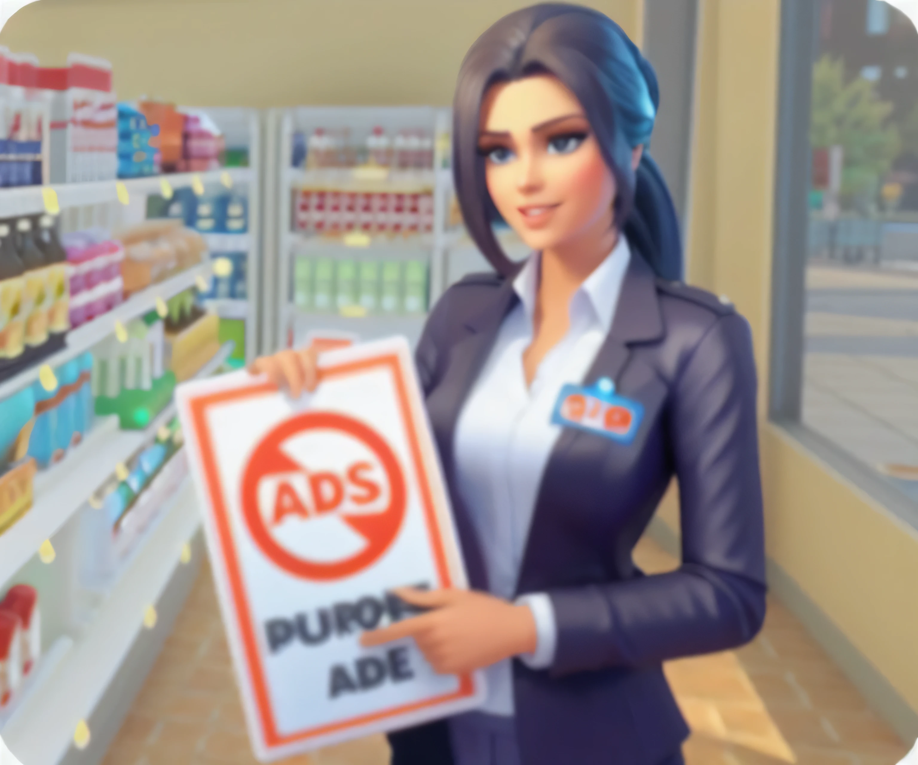European and American characters，manager，Hand holding cards，best quality，In the supermarket，Light and Shadow，8k