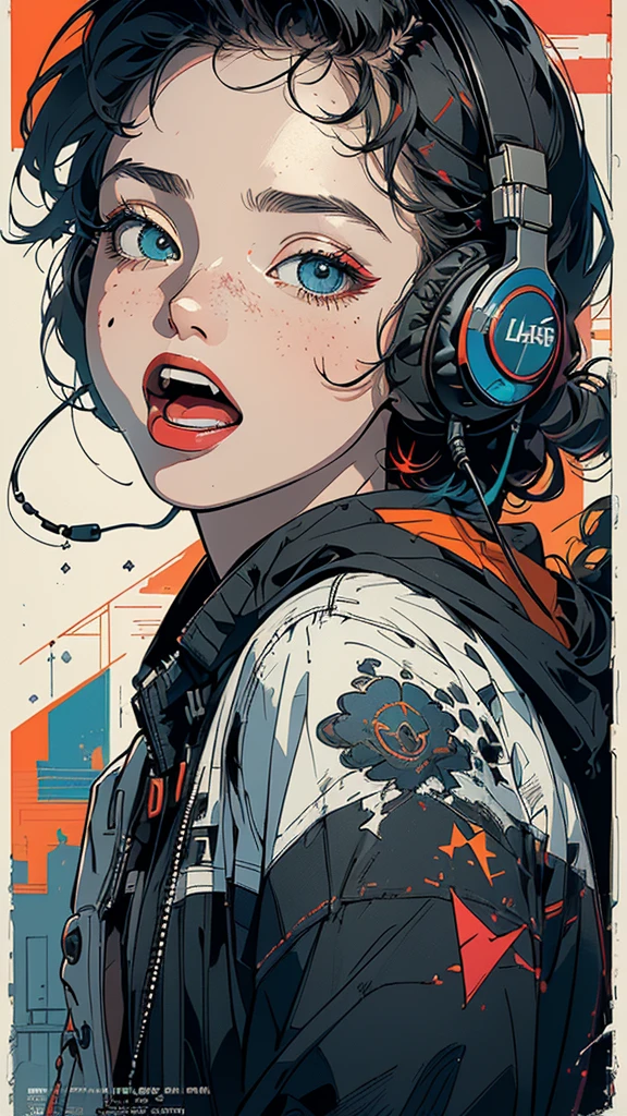 (((masterpiece, highest quality))),(((solo:1.2))),(((1girl:1.2))),32k wallpaper, very detailed, poster, vintage science fiction,(((((geometric cinematic movie poster))))), ((bauhaus)),(shape),(((abstract))),(mid century modern),(((((portfolio))))),(((((Close-up))))),(((((bust up))))),((((more various angle)))),((((highlight)))),((((heterochromia)))),(((complete. detailed face))),((((Extremely talented)))),(((((most complecated futristic machine))))),(Colorful color scheme),(((detailed unlimited complete equipment : headphone like a rail gun))),(((((Absolutely simple background))))),(((Texture for people : grunge))),(((((open mouth amazing wide))))),(((((SCREAM)))))