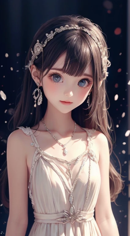 最high quality, masterpiece, High resolution, One girl, Porcelain Dress, hair accessory, necklace, jewelry, Beautiful Face, On the body, Tyndall effect, Realistic, Dark studio, Edge lighting, Two-tone lighting, (Skin with attention to detail: 1.2), 8k UHD, Digital SLR, Soft Light, high quality, Volumetric Light, Frank, photograph, High resolution, 4K, 8k, Background Blur,Beautiful big eyes、Charm、Luxury Dresses,high quality、Ultra delicate、8k、Princess dress preparation 
