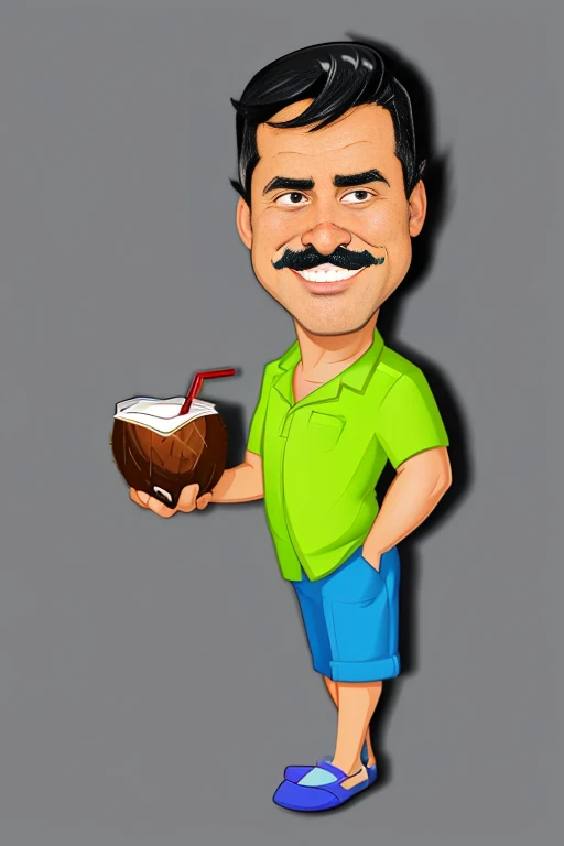 cartoon man holding a coconut and a drink in his hand, caricature illustration, caricature style, cartoon artstyle, in cartoon style, toon rendering, cartoon digital art, juanmao, cartoon style illustration, cartoon digital painting, cartoon illustration, caricatural, stylized digital illustration, rendered illustration, cartoon image, digital art cartoon, cartoonish and simplistic, cartoon portrait, 8k