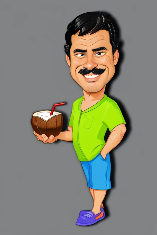 cartoon man holding a coconut and a drink in his hand, caricature illustration, caricature style, cartoon artstyle, in cartoon style, toon rendering, cartoon digital art, juanmao, cartoon style illustration, cartoon digital painting, cartoon illustration, caricatural, stylized digital illustration, rendered illustration, cartoon image, digital art cartoon, cartoonish and simplistic, cartoon portrait, 8k