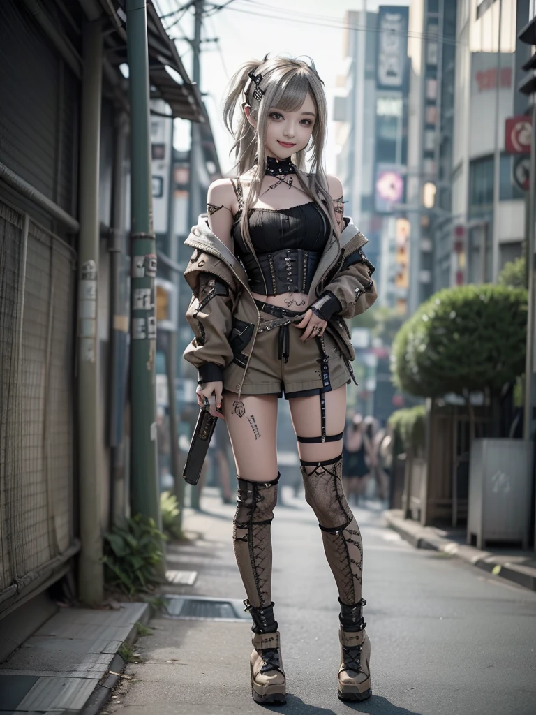 (Side view:1.1)、(Smiling with teeth showing:1.3),(Shibuya Gal:1.5)、(Beautiful:1.5)、(Neo-goth fashion:1.5)、(Punk RockVisual Kei:1.5)、(An off-the-shoulder hoodie in khaki and brown with delicate silver accessories.:1.5)、(A corset with a delicate beige and brown design:1.4)、(Dark grey, khaki and brown snakeskin bodysuit:1.5)、(Snake print headband:1.3)、(Beige and charcoal knee socks:1.4)、Embellished collar and long boots、(I&#39;m selling snake print underwear.:1.4)、(Long eyelashes:1.3)、(Age 35)、((Highest quality、8k、masterpiece:1.3))、1 Female、Slim and beautiful abs:1.3、(hairstyle casual、Beautiful boobs:1.1)、(Doing an aerobics pose:1.3)、dress:1.1、Super small face、Narrow eyes、double eyelid、A sloppy smile、Esbian all over body、Dynamic Angle、Close-up、CPL Filter、Blurred Background、Bokeh、Blue Hour、Detailed face and skin texture、Detailed eyes、,(Twin tails:1.3)、(Brown-golden hair:1.3)、Gravure idol、(The background is a glamorous dance hall:1.3)、(Make your legs thinner:1.4)、(Slim Body:1.3)、(clavicle:1.1)
