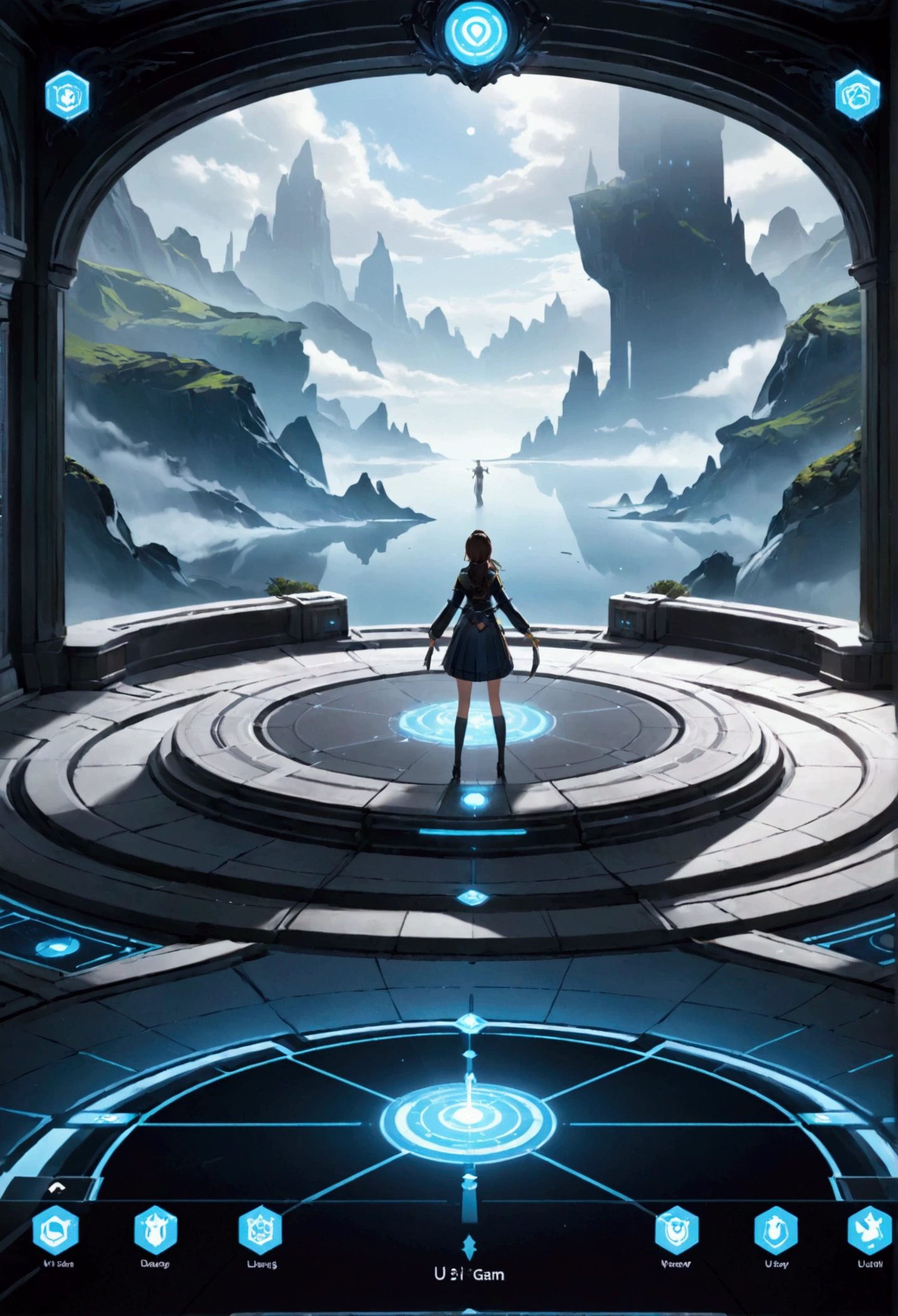 Game screen with my girl standing in the center, Includes various UI